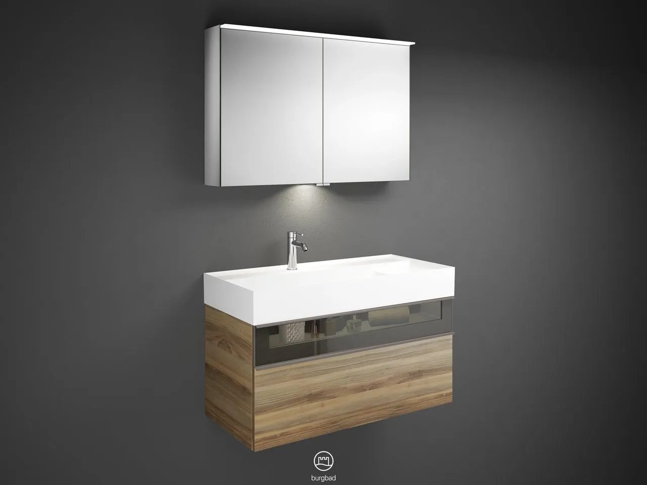 burgbad Yumo SFLA102 Badmöbelset Spiegelschrank mit Mineralguss-Waschtisch burgbad Yumo SFLA102 Badmöbelset Spiegelschrank mit Mineralguss-Waschtisch