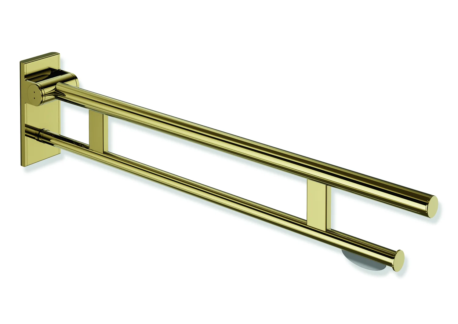 HEWI Stützklappgriff Duo System 900, Design A, Edelstahl PVD gold glänzend, Ausladung 900 mm, mit WC-Papierhalter HEWI Stützklappgriff Duo System 900, Design A, Edelstahl PVD gold glänzend, Ausladung 900 mm, mit WC-Papierhalter