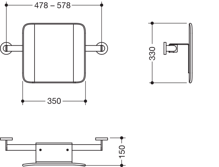 Rückenstütze (BS) Sys 900, W.-Mont. T:150, pulverbeschichtet dgrau tiefmatt/swm