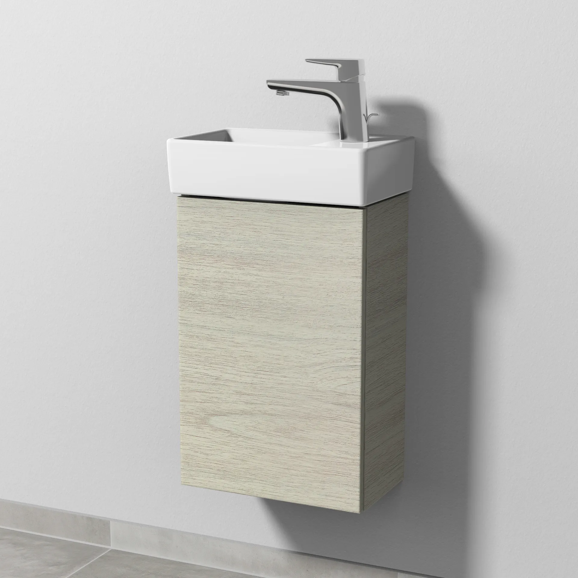 Sanipa Waschtischunterschrank „3way“ passend zu Keramik-Waschtische Avento von Villeroy & Boch 340 × 510 × 202 mm in White Oak, Anschlag links