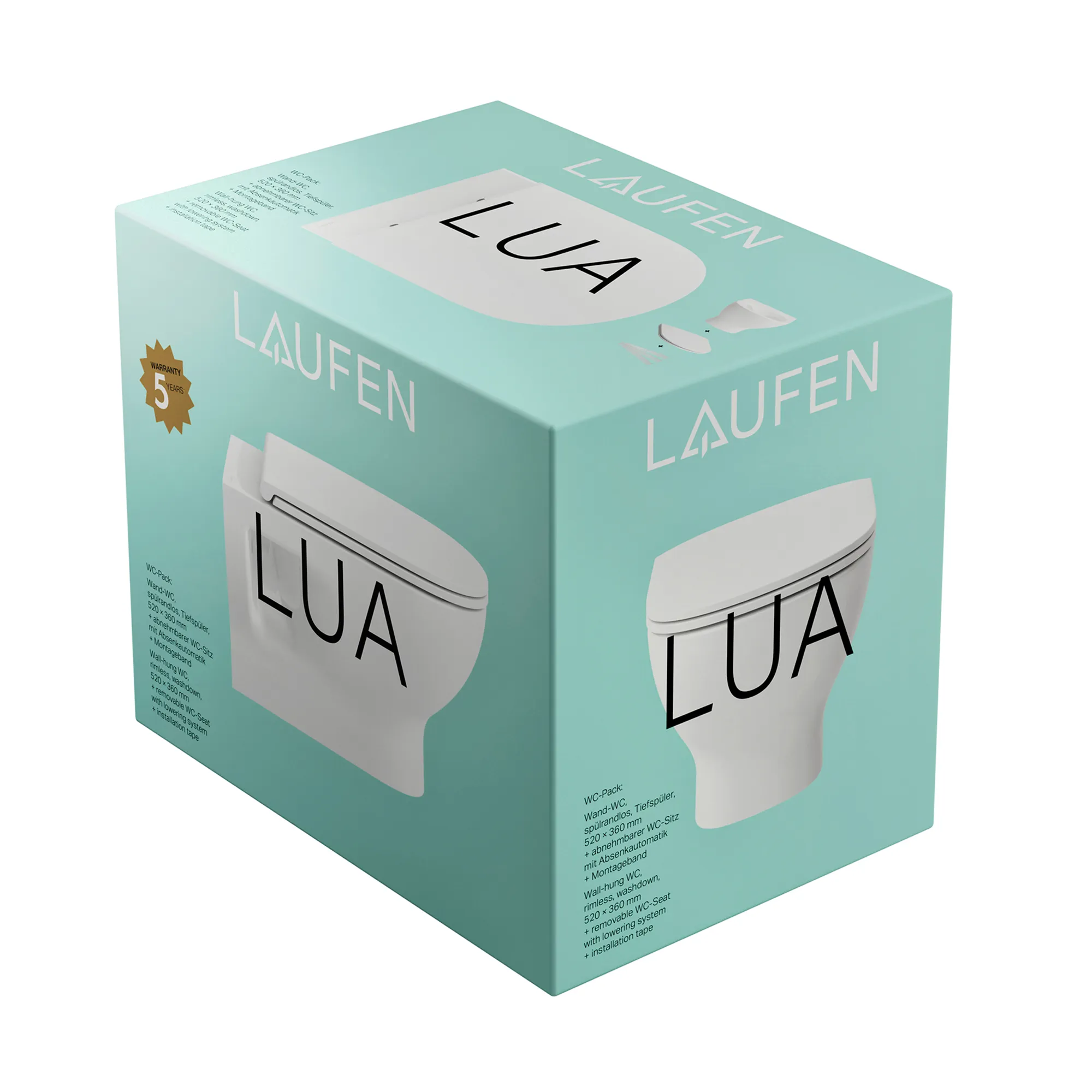 Tiefspül-WC wandhängend+Sitz LUA Pack 520x360x345 spülrandlos offene Befestigung weiß Tiefspül-WC wandhängend+Sitz LUA Pack 520x360x345 spülrandlos offene Befestigung weiß