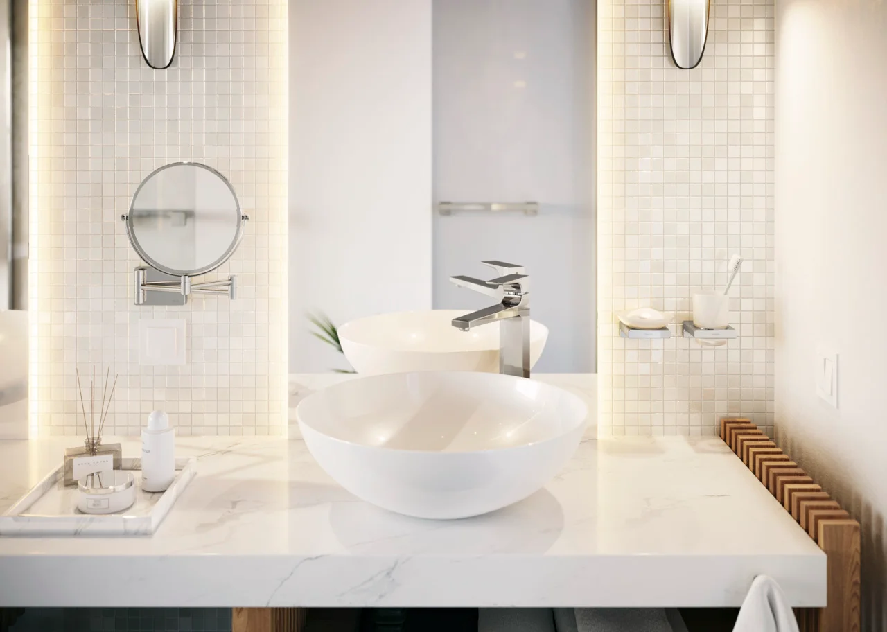 Hansgrohe AddStoris Rasierspiegel Chrom, neigbar und schwenkbar mit 1-fach oder 3-fach Vergrößerung, Wandmontage