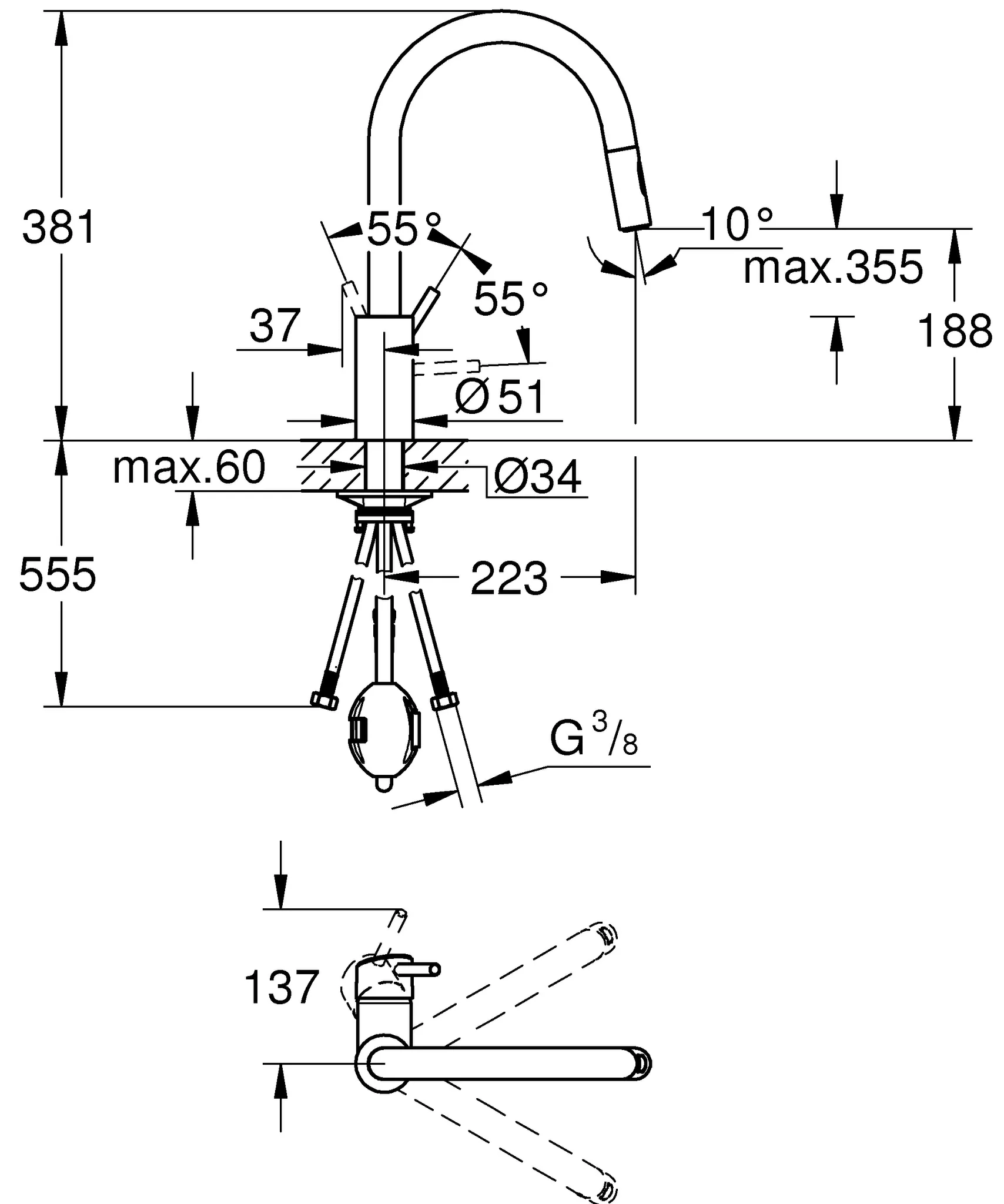 Grohe Concetto Einhand-Spültischbatterie ½, hoher Auslauf, Einlochmontage, herausziehbare Dual Spülbrause, chrom Grohe Concetto Einhand-Spültischbatterie ½, hoher Auslauf, Einlochmontage, herausziehbare Dual Spülbrause, chrom