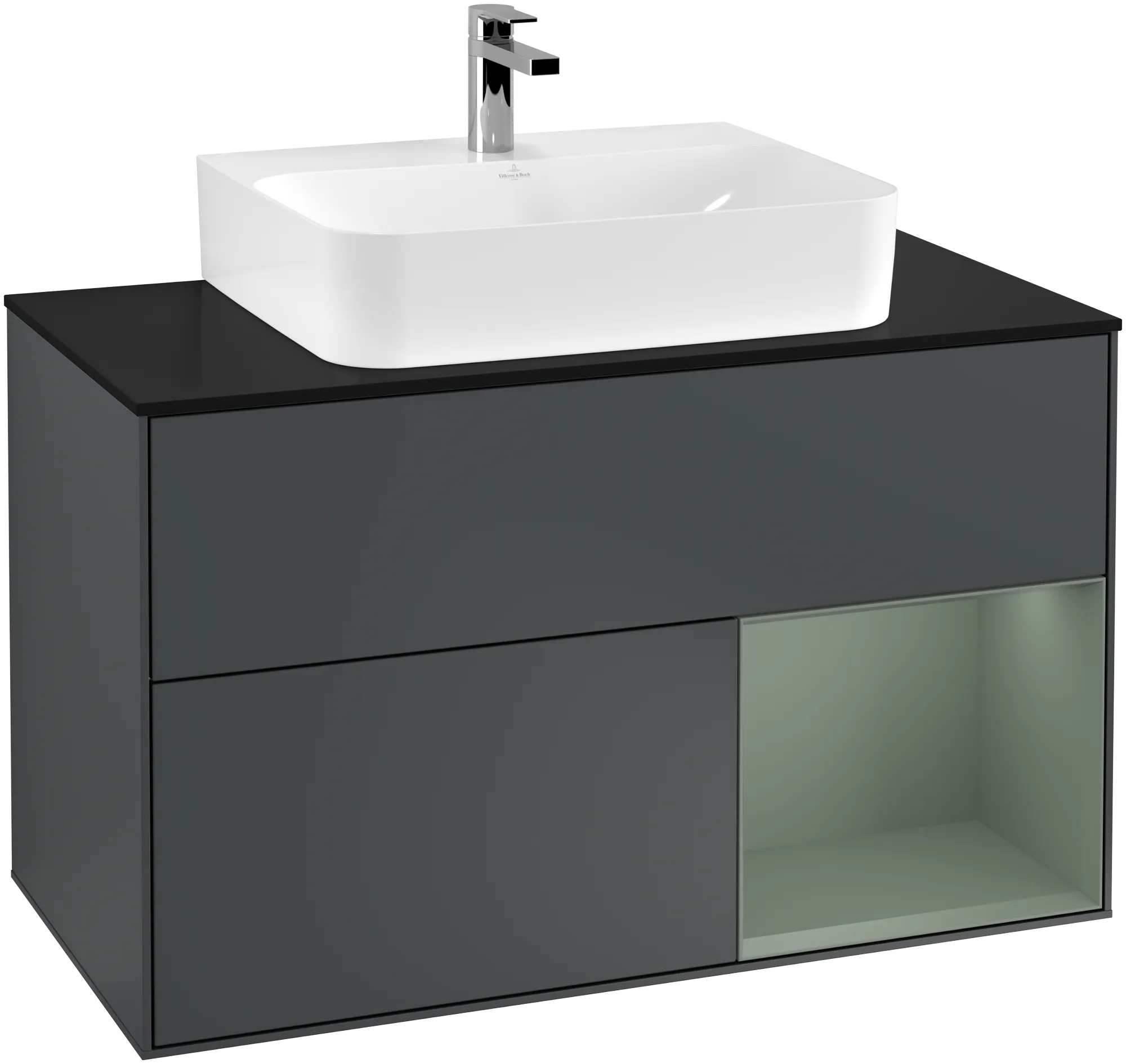Villeroy & Boch Finion Waschbeckenunterschrank F12, 1000x603x501mm, Midnight Blue Matt Lacquer / Olive Matt Lacquer / Glass Black Matt