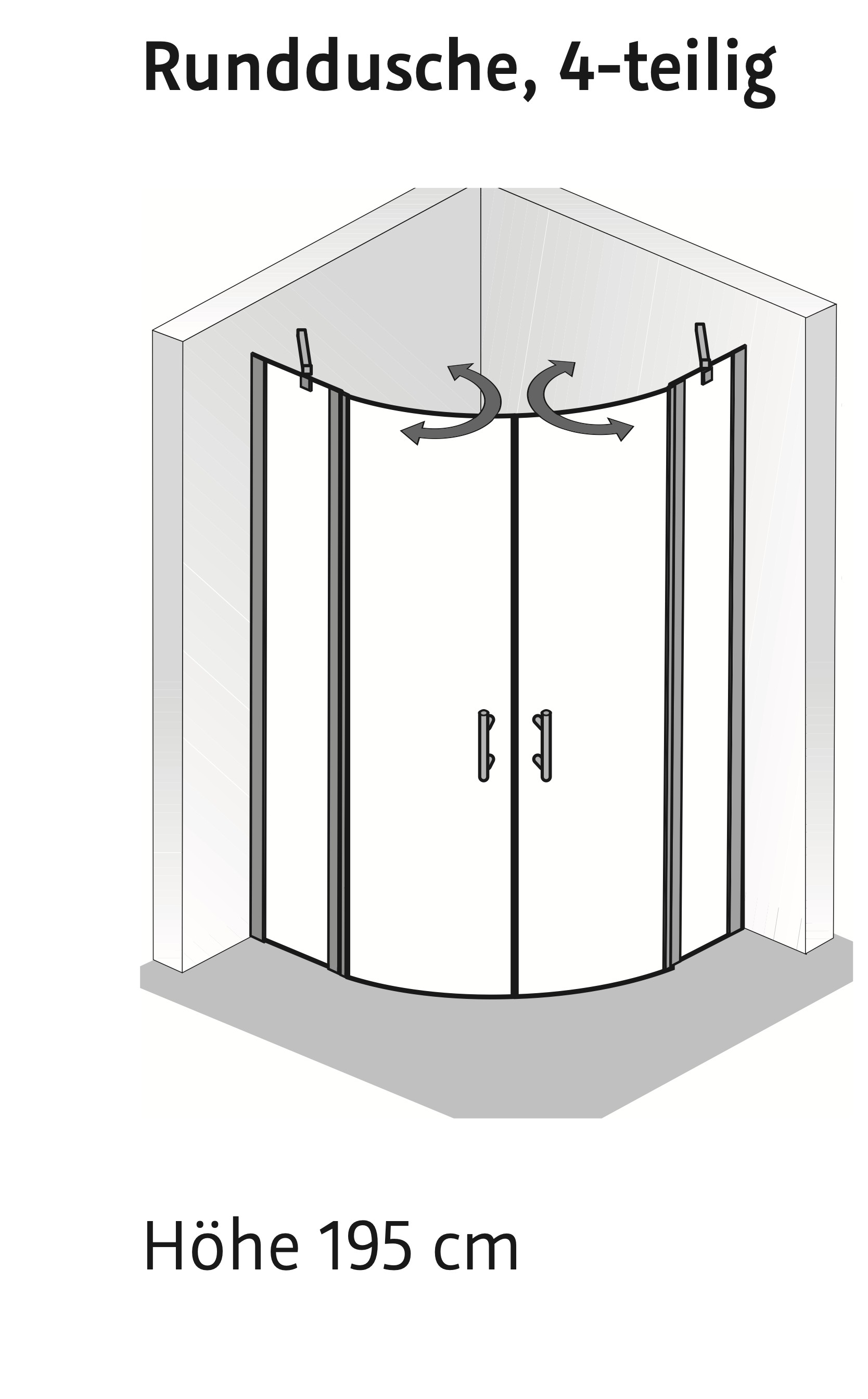 HSK gerahmte Runddusche mit Drehtüren 4-teilig pendelbar „Favorit Nova“ Glas Linea 01 (80 cm), Profile Weiß, H: 1950 mm HSK gerahmte Runddusche mit Drehtüren 4-teilig pendelbar „Favorit Nova“ Glas Linea 01 (80 cm), Profile Weiß, H: 1950 mm
