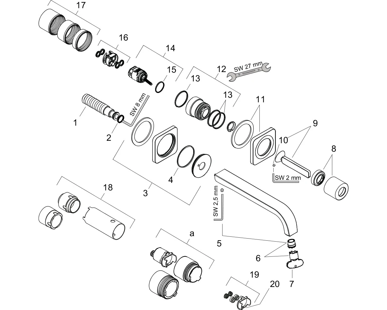 Waschtischmischer UP Axor Citterio E F-Set chrom kurzer Auslauf