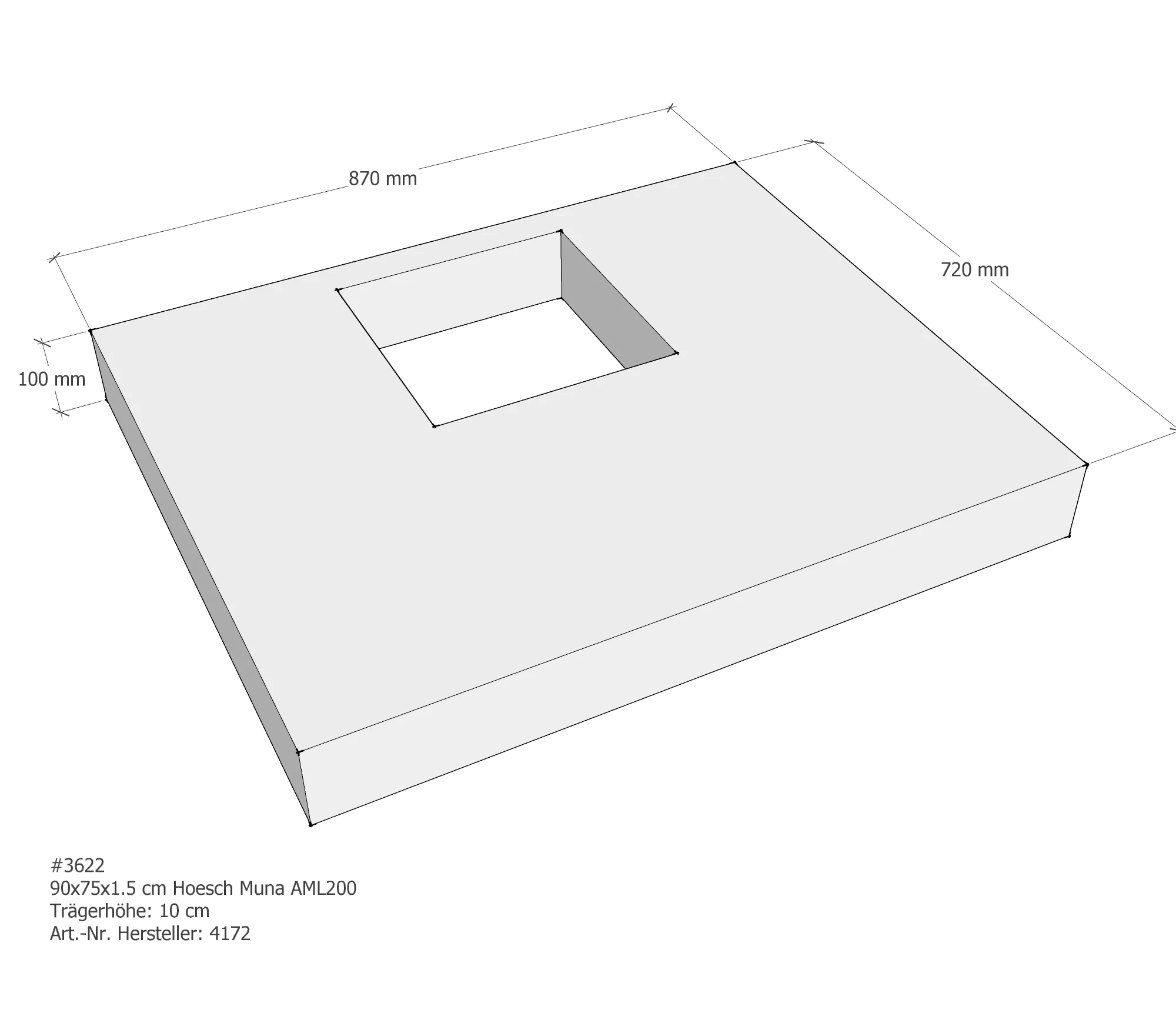 Duschwannenträger für Hoesch Muna 90 × 75 × 1,5 cm Breite: 75 cm / Länge: 90 cm