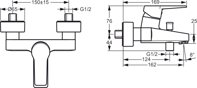 HA Einhebelmischer Wafü und Brausebatterie HANSATWIST 0974 Ausladung 162 mm DN15 Chrom