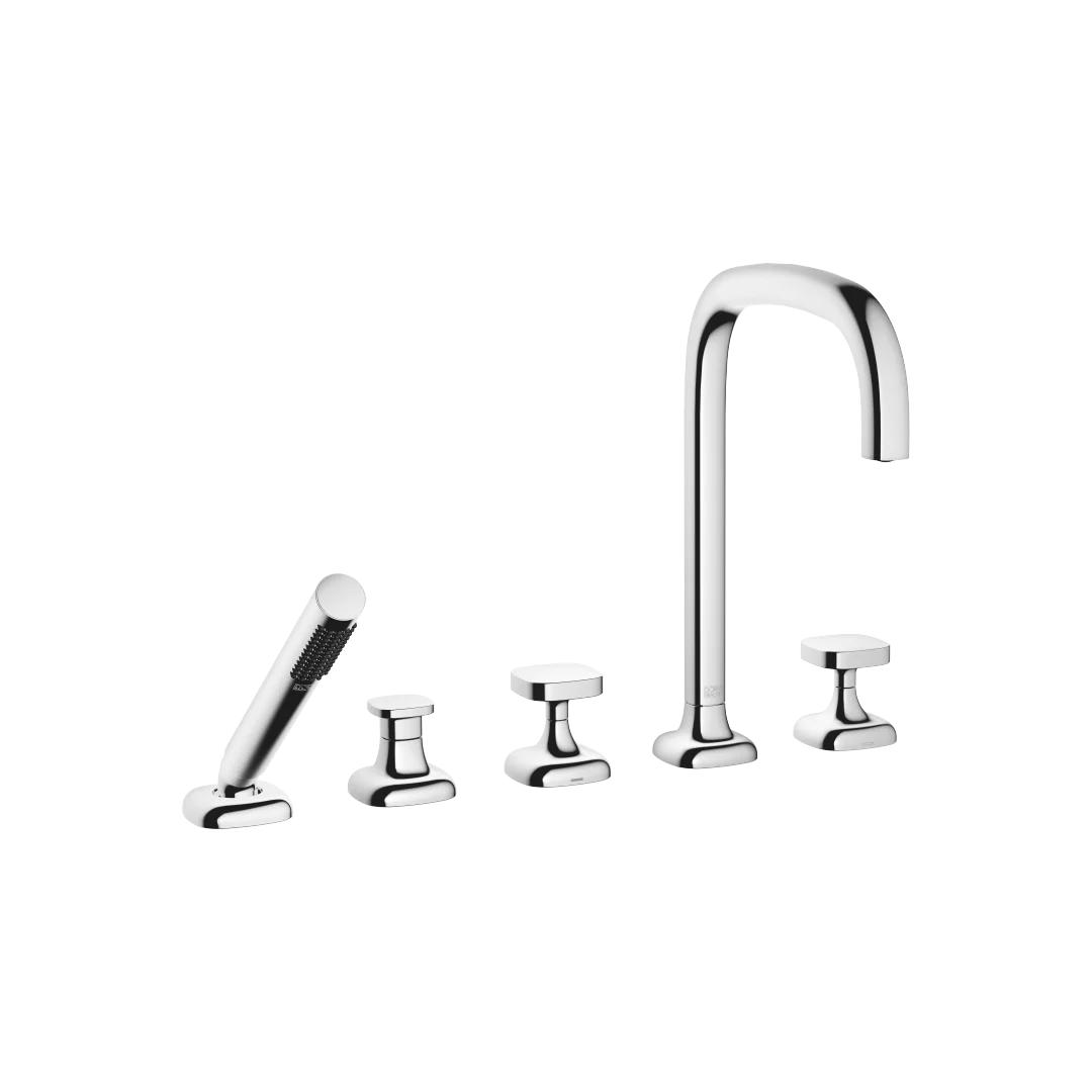 Dornbracht COYA Wannen-Fünflochbatterie Chrom, Ausladung 220 mm, Armaturenhöhe 312 mm, Bohrungsdurchmesser 32 mm, Metallbrauseschlauch 1750 mm Dornbracht COYA Wannen-Fünflochbatterie Chrom, Ausladung 220 mm, Armaturenhöhe 312 mm, Bohrungsdurchmesser 32 mm, Metallbrauseschlauch 1750 mm