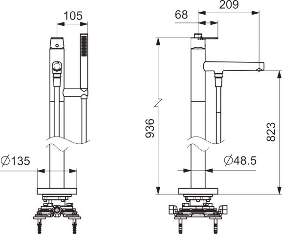 HA Einhebelmischer Badebatterie mit Standrohr HANSASTELA 5725 Ausladung 210mm Chrom