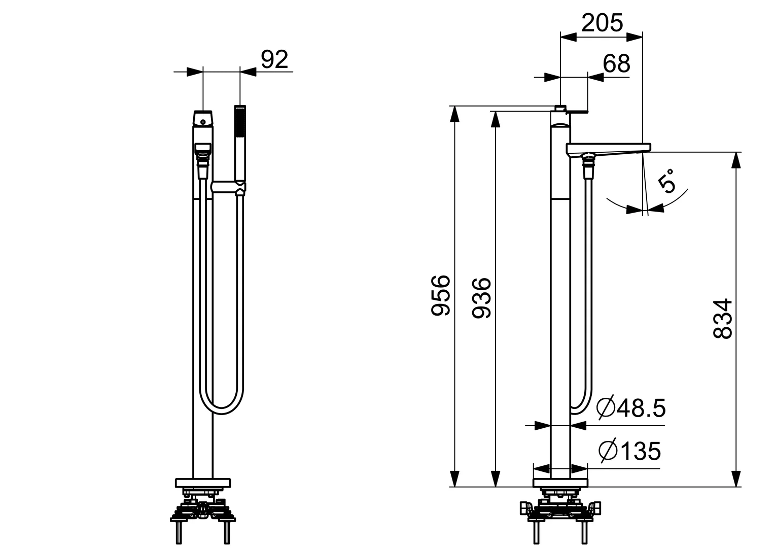 HansaSTELA Einhebelmischer Badebatterie mit Standrohr 5725 Ausladung 210mm Chrom
