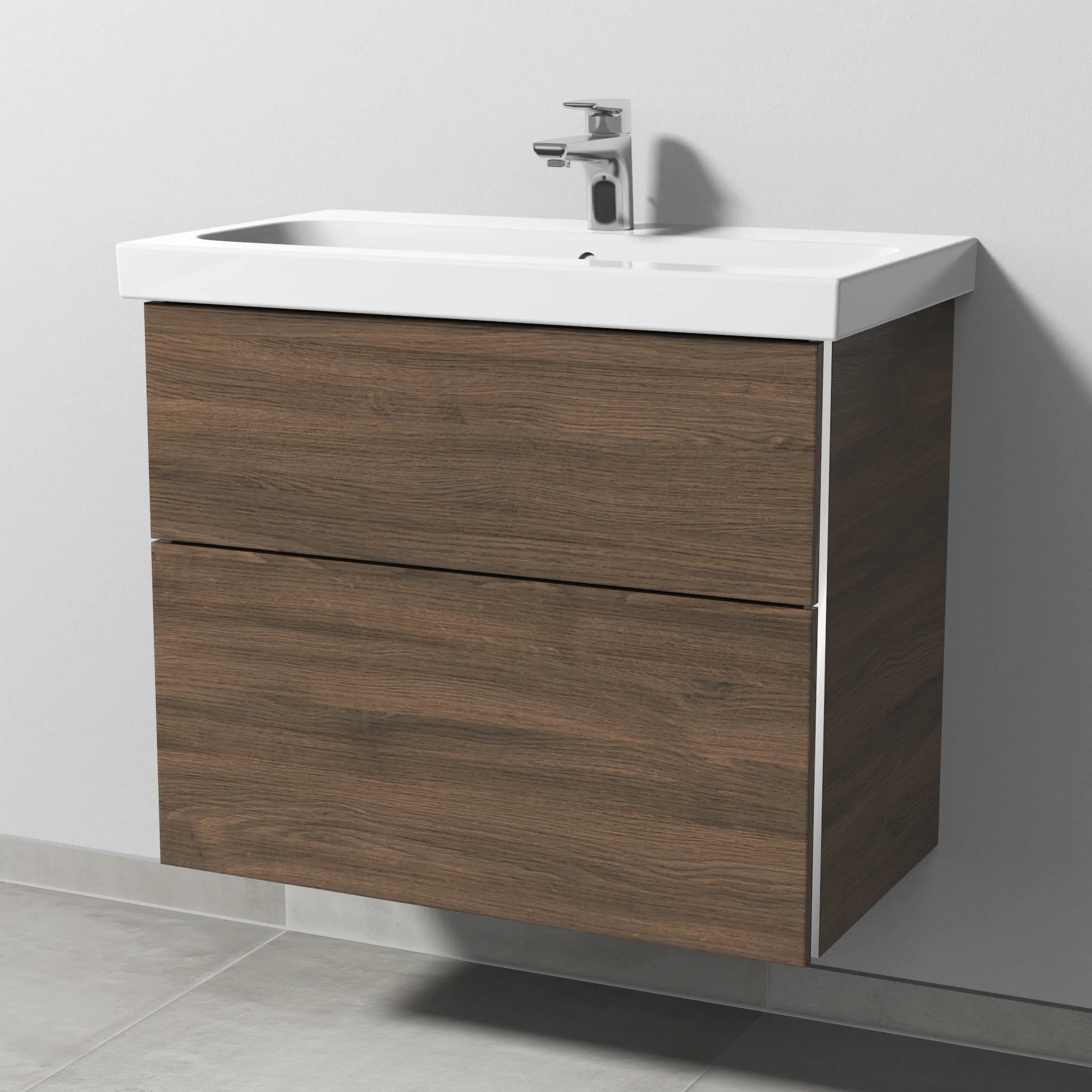 Sanipa Waschtischunterschrank „3way“ passend zu Keramik-Waschtische iCon Light von Geberit 700 × 591 × 407 mm in Eiche Arizona, Becken mittig, mit
