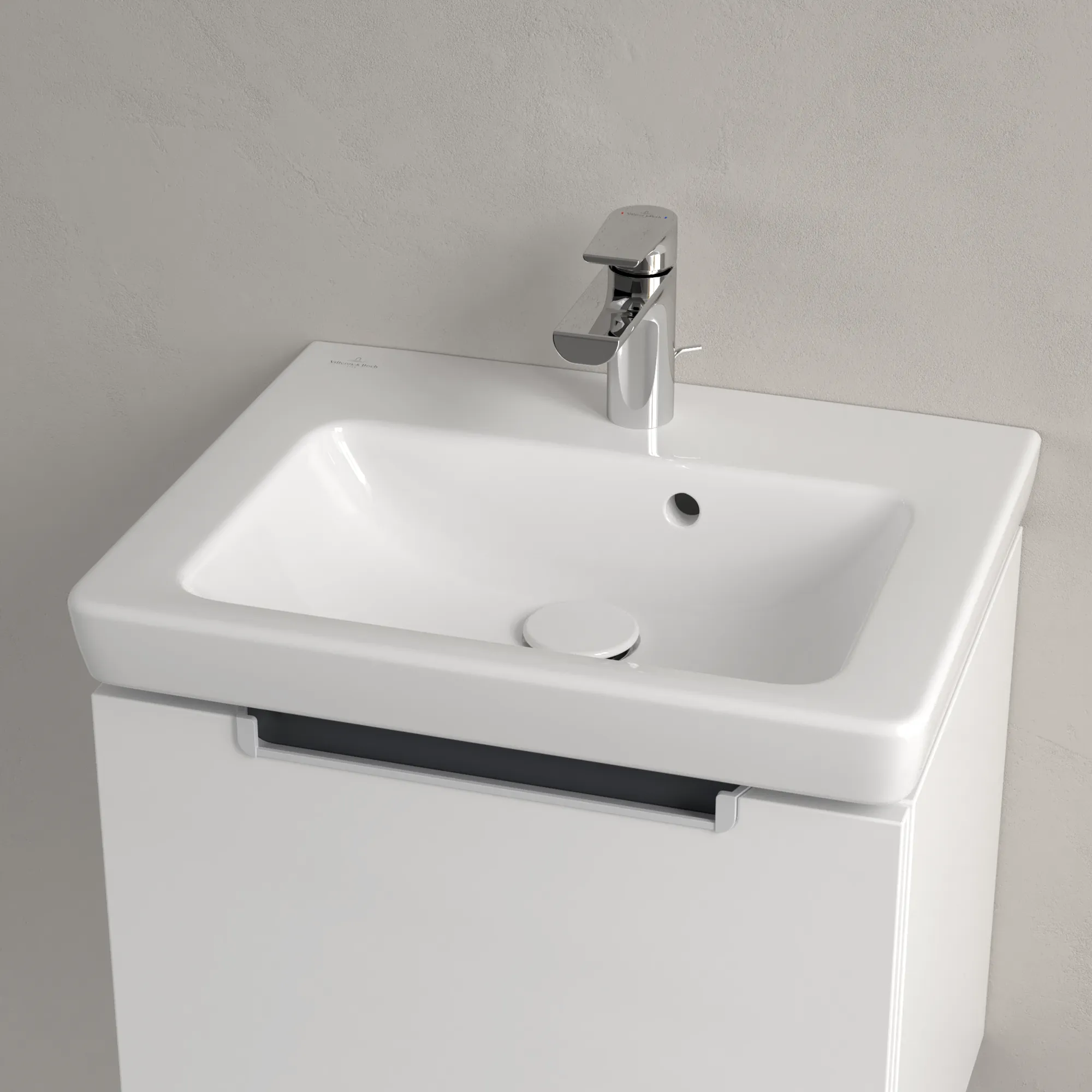 Villeroy & Boch Handwaschbecken für Montage mit Möbel „Subway 2.0“ 500 × 400 × 140 mm, mit Hahnlochbohrung, Hahnlochposition mittig, mit Hahnlochbank in Weiß Alpin