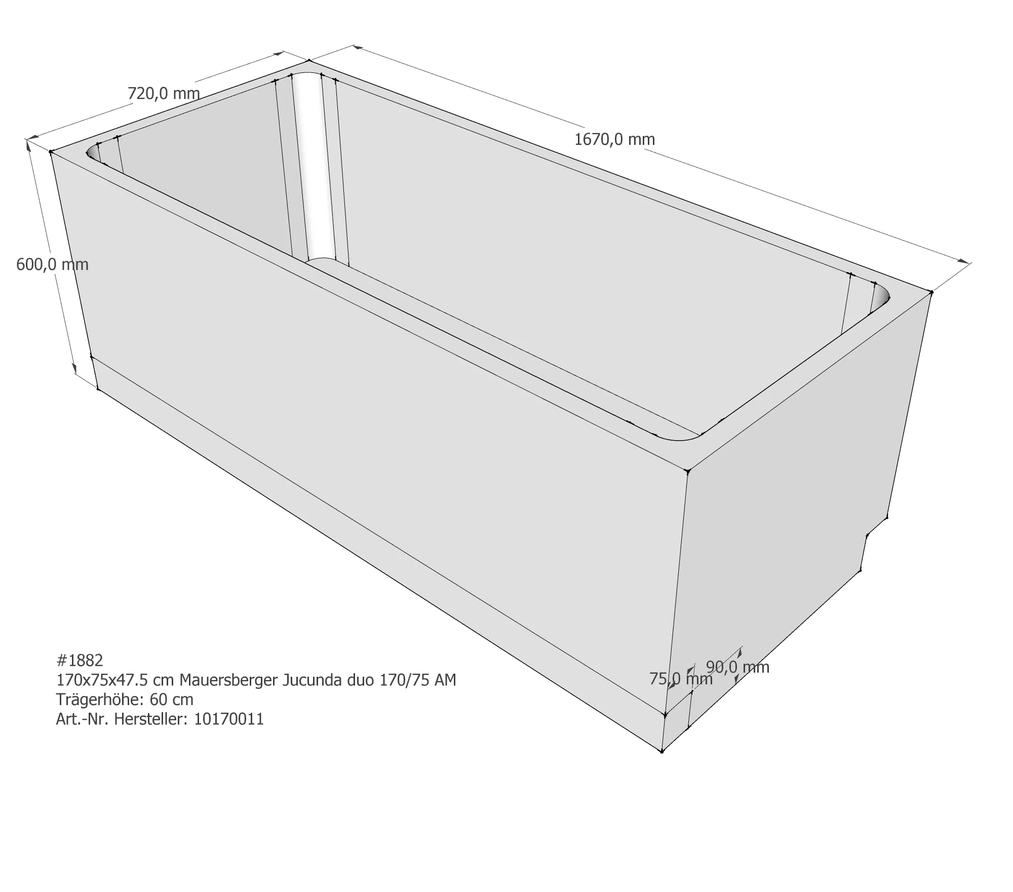 Badewannenträger passend für Mauersberger Jucunda 170 × 75 × 46 cm