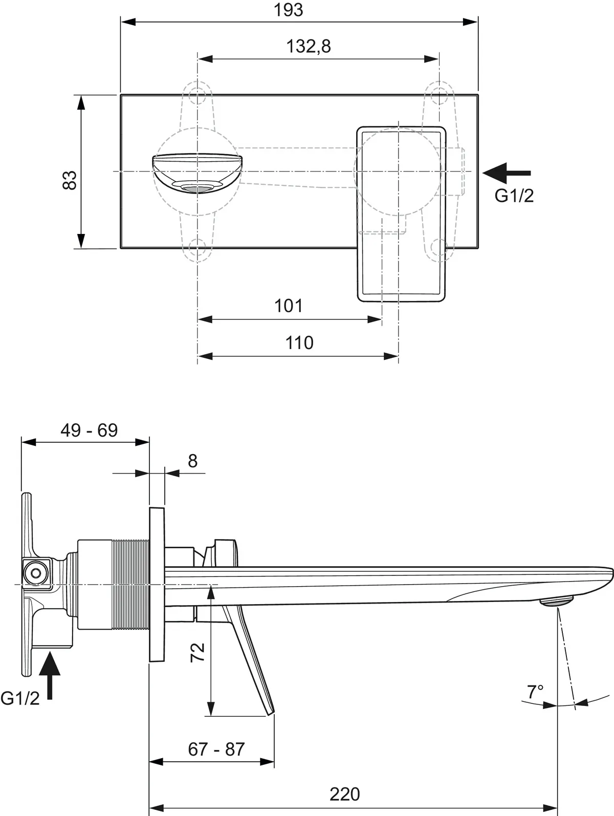 Einhand-Waschtischarmatur „Conca“ Ausladung 220 mm in Chrom