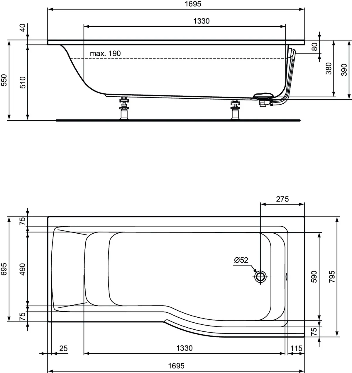 Ideal Standard Badewanne „ConnectAir“ 80 × 170 cm