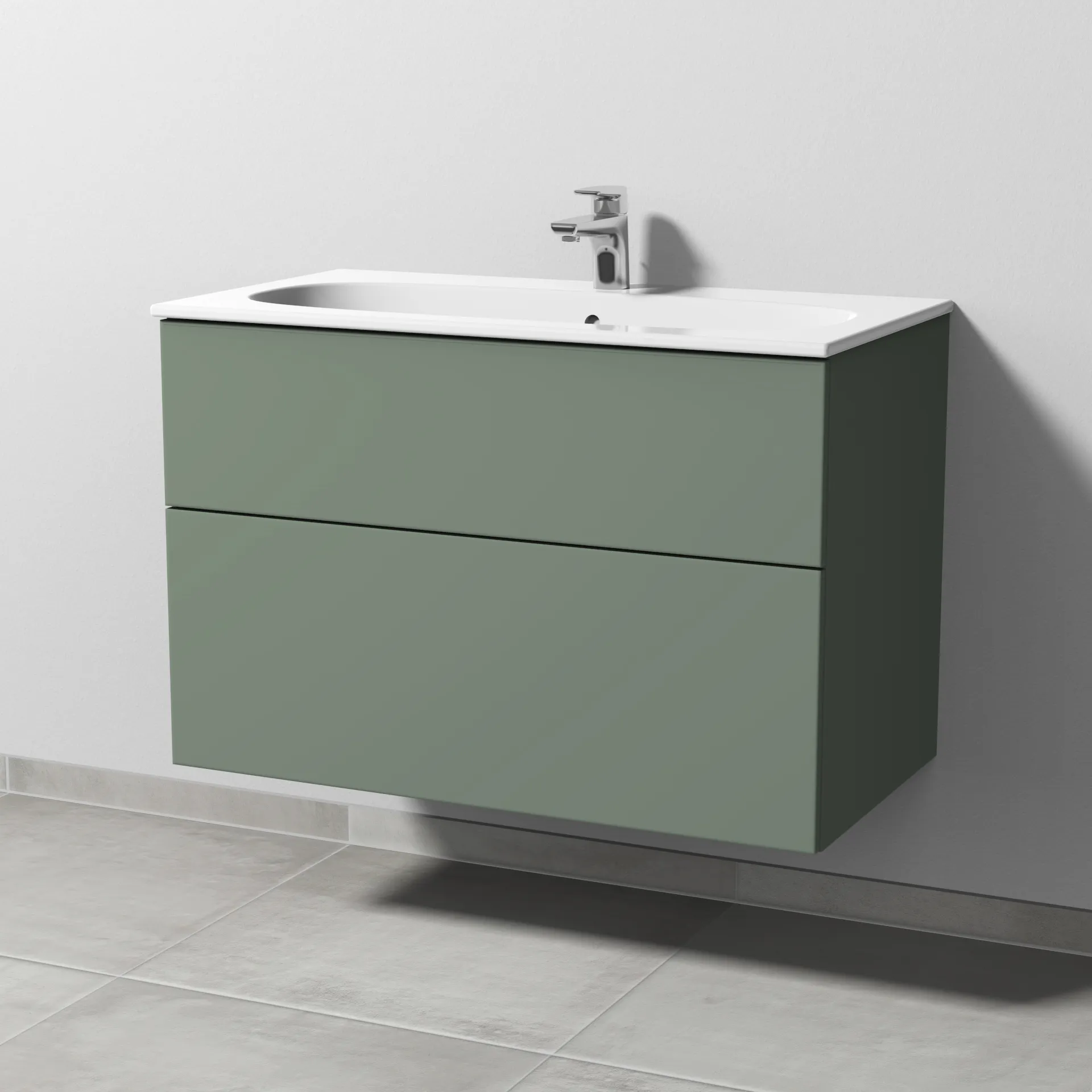 Sanipa Waschtischunterschrank „3way“ passend zu Keramik-Waschtische Acanto Slim von Geberit 880 × 582 × 467 mm in Soft-Green