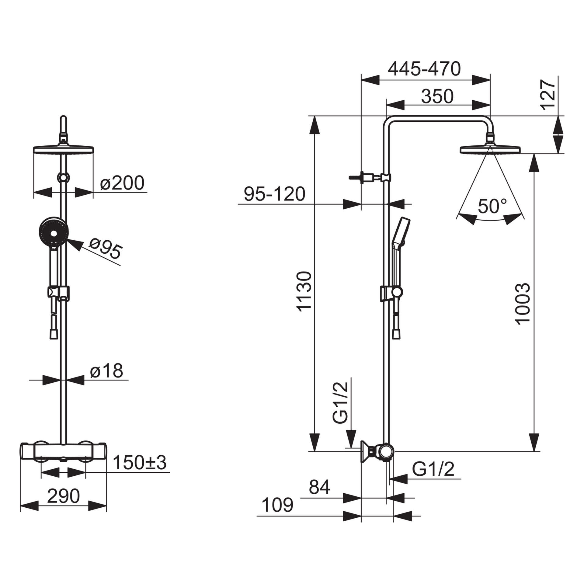 HA Regenbrause-Duscharmatur HANSAMICRA 4435 3-strahlig Ausladung 445-470 mm Chrom