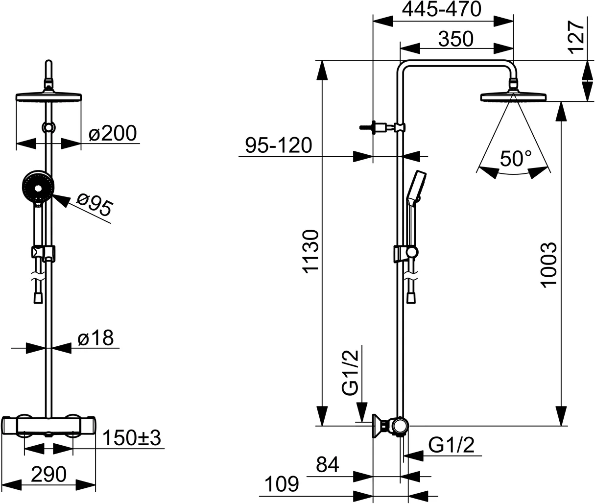 HansaMICRA Regenbrause-Duscharmatur HansaMICRA 4435 3-strahlig Ausladung 445 - 470 mm Matt-Schwarz