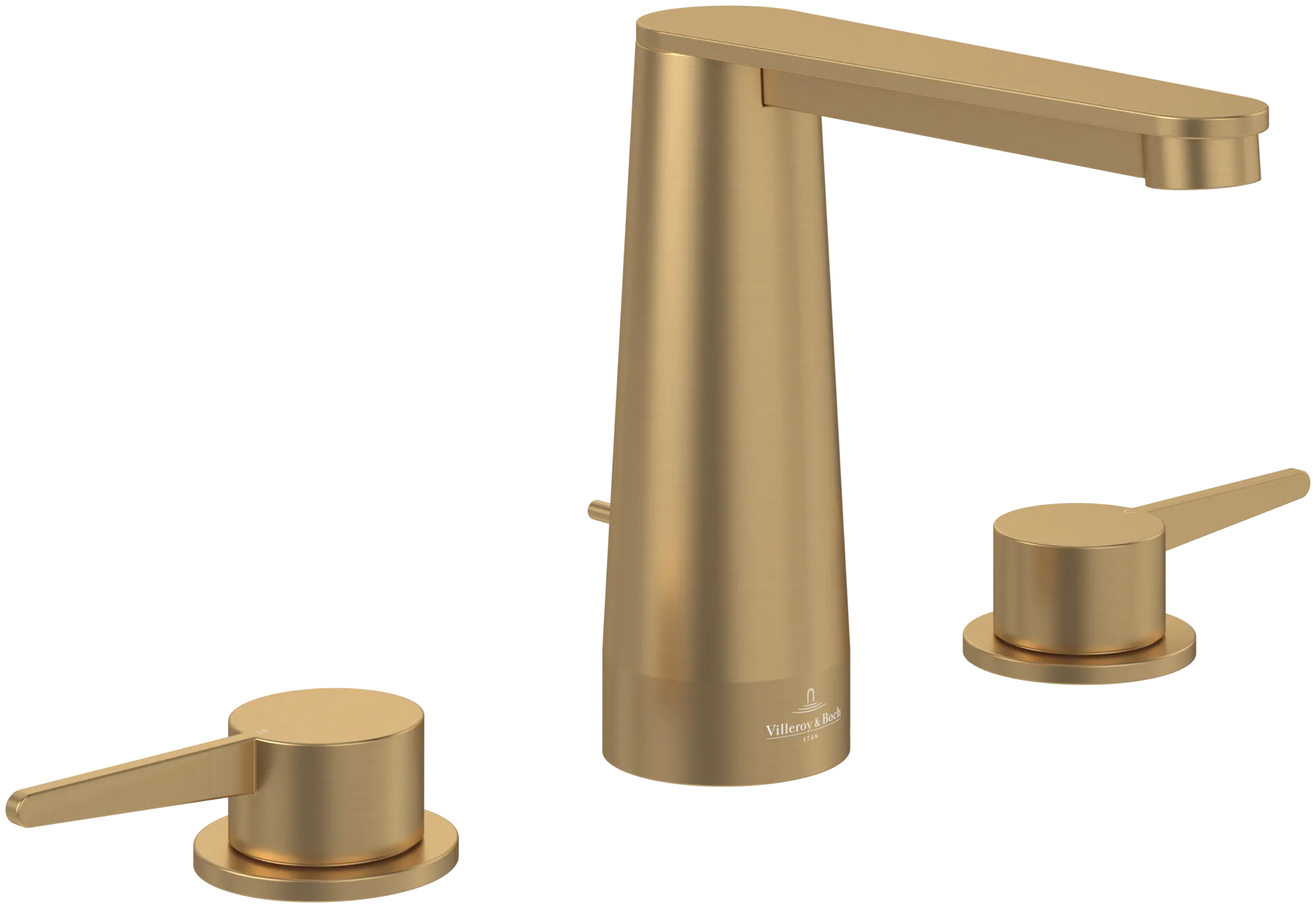 Villeroy & Boch Conum Dreiloch-Waschtischarmatur, Brushed Gold, 440x165x144mm, Keramikkartusche, Laminarstrahl, SmartPressure Villeroy & Boch Conum Dreiloch-Waschtischarmatur, Brushed Gold, 440x165x144mm, Keramikkartusche, Laminarstrahl, SmartPressure