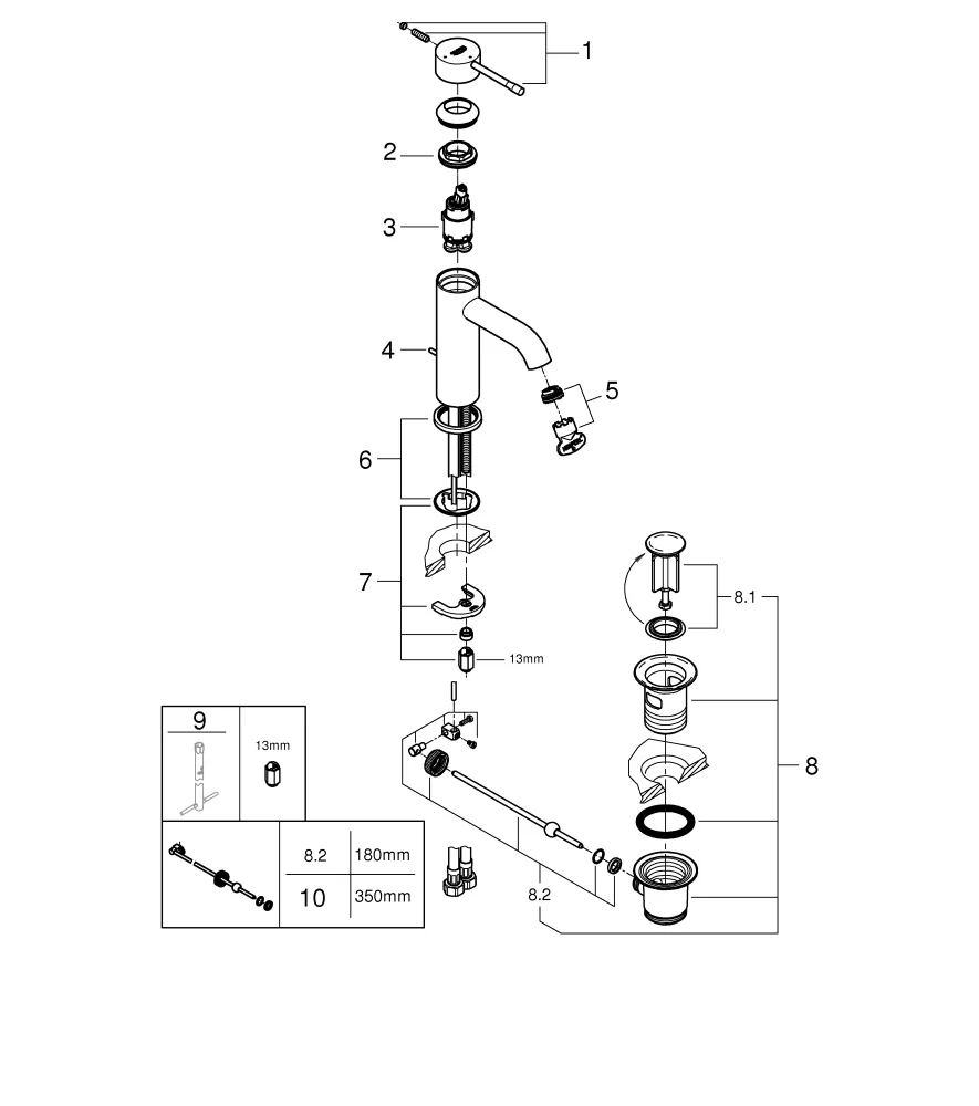 Einhand-Waschtischbatterie Essence 24180_1, S-Size, Einlochmontage, Mittelstellung kalt, Zugstangen-Ablaufgarnitur, Professional Edition, chrom Einhand-Waschtischbatterie Essence 24180_1, S-Size, Einlochmontage, Mittelstellung kalt, Zugstangen-Ablaufgarnitur, Professional Edition, chrom