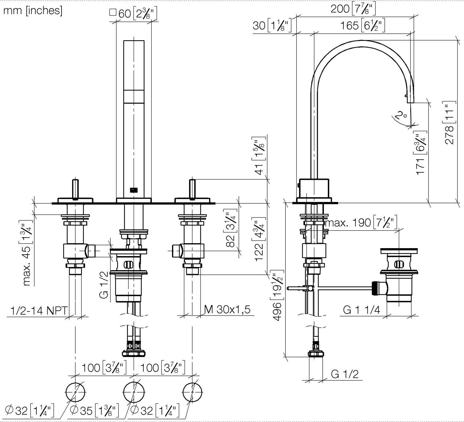 Waschtisch-Dreilochbatterie mit Ablaufgarnitur MEM Chrom 20713782