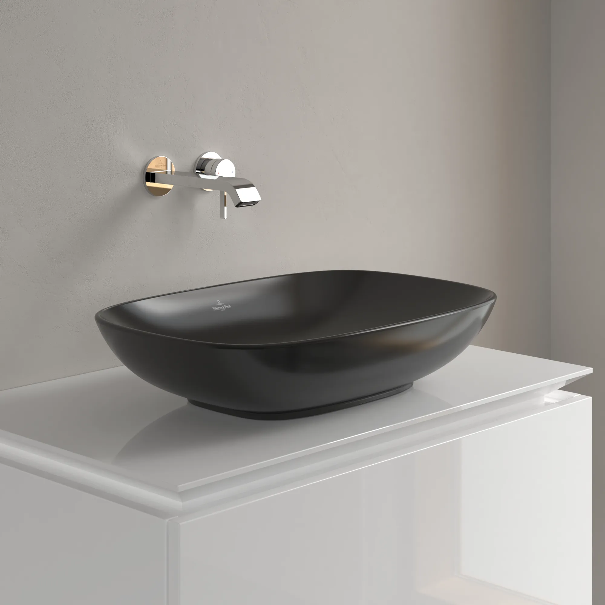Villeroy & Boch Aufsatzwaschbecken Loop & Friends Pure Black CeramicPlus, 120 x 560 x 380 mm, TitanCeram, matt, mit Überlauf
