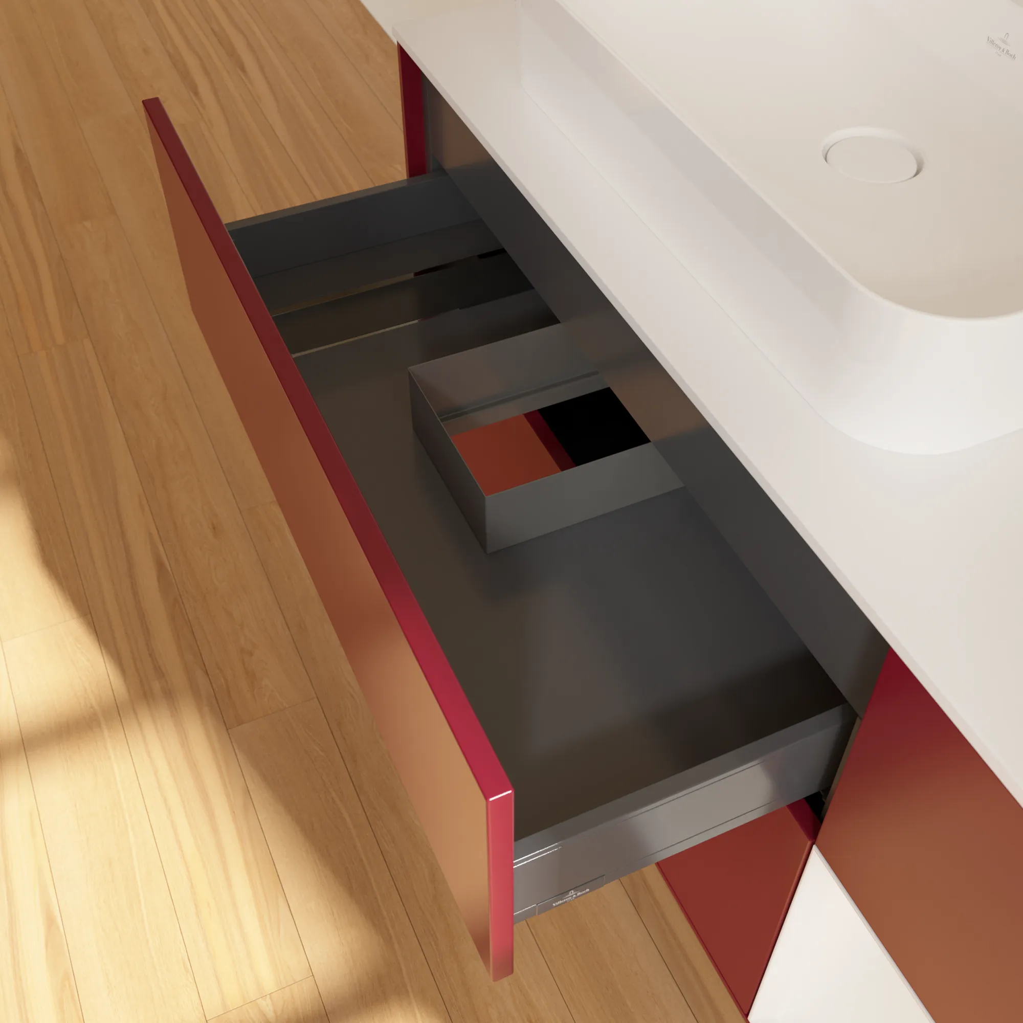 Villeroy & Boch Waschtischunterschrank „Finion“ für Schrankwaschtisch 1200 × 603 × 501 mm Peony Matt Lacquer, für Becken links Villeroy & Boch Waschtischunterschrank „Finion“ für Schrankwaschtisch 1200 × 603 × 501 mm Peony Matt Lacquer, für Becken links