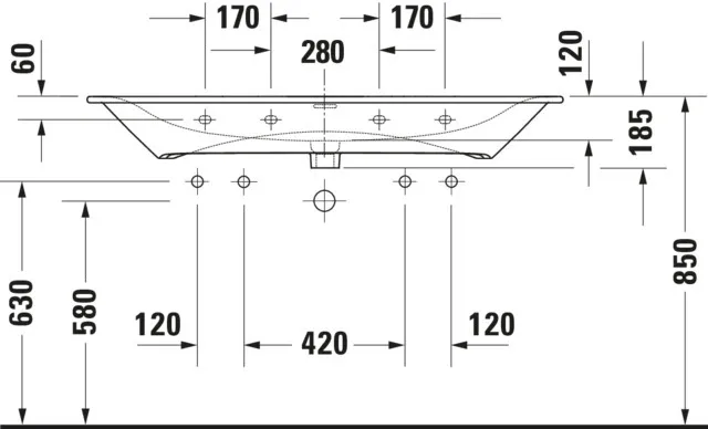 Möbelwaschtisch Viu 1230mm, Weiß mitÜL, mitHLB, 2 HL, 1 Becken