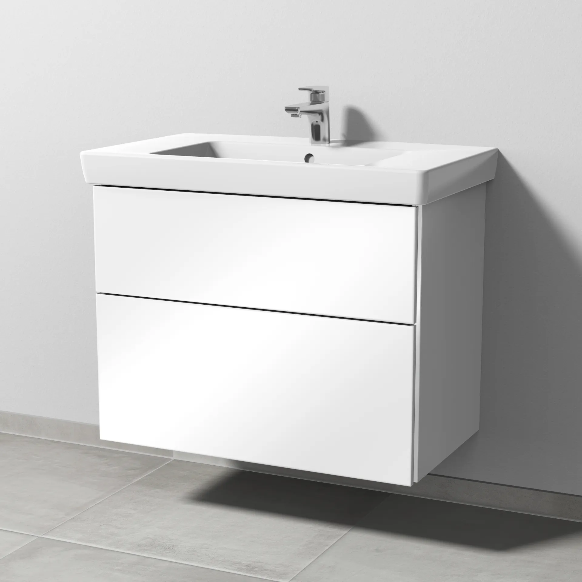 Sanipa Waschtischunterschrank „3way“ passend zu Keramik-Waschtische Subway 2.0 von Villeroy & Boch 750 × 593 × 447 mm in Weiß (glanz), Becken mittig