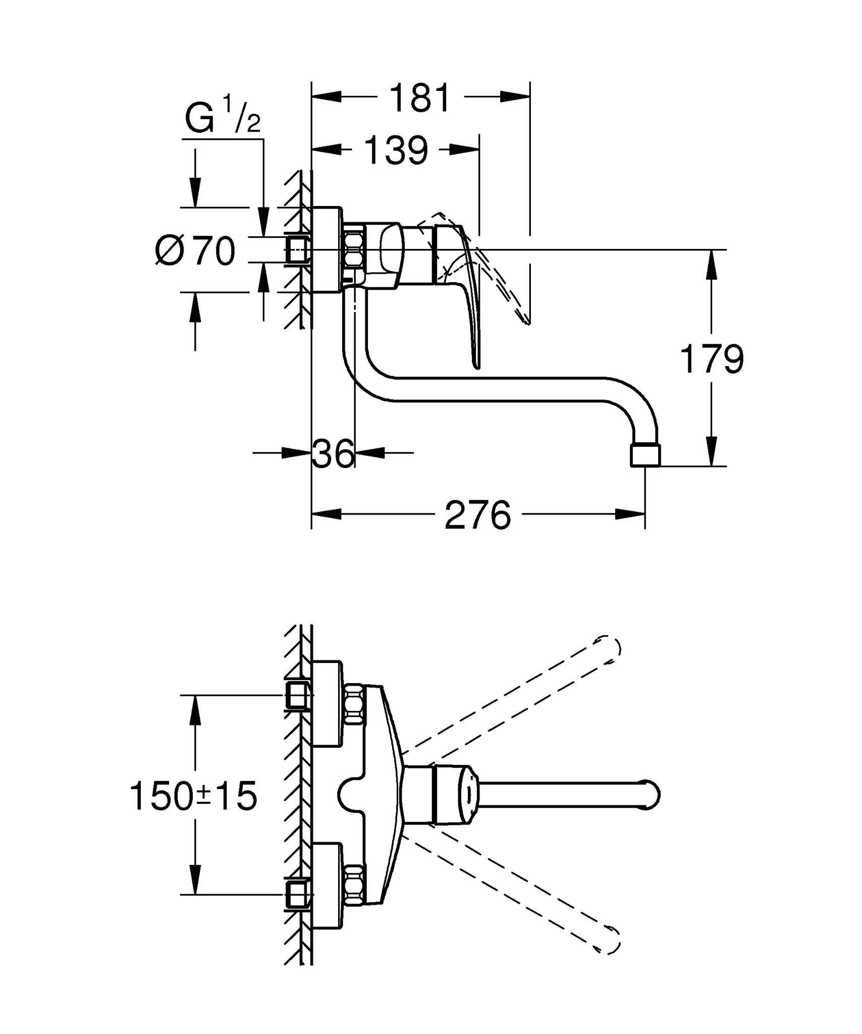 Grohe Eurosmart Professional Einhand-Spültischbatterie Wandmontage chrom Grohe Eurosmart Professional Einhand-Spültischbatterie Wandmontage chrom