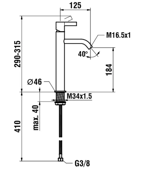 Laufen KARTELL Laufen H311338 Einhebel-Waschtischmischer hohe Ausführung, Festauslauf, Ausladung 125 mm, Höhe 290 mm, PVD Titanschwarz matt Laufen KARTELL Laufen H311338 Einhebel-Waschtischmischer hohe Ausführung, Festauslauf, Ausladung 125 mm, Höhe 290 mm, PVD Titanschwarz matt