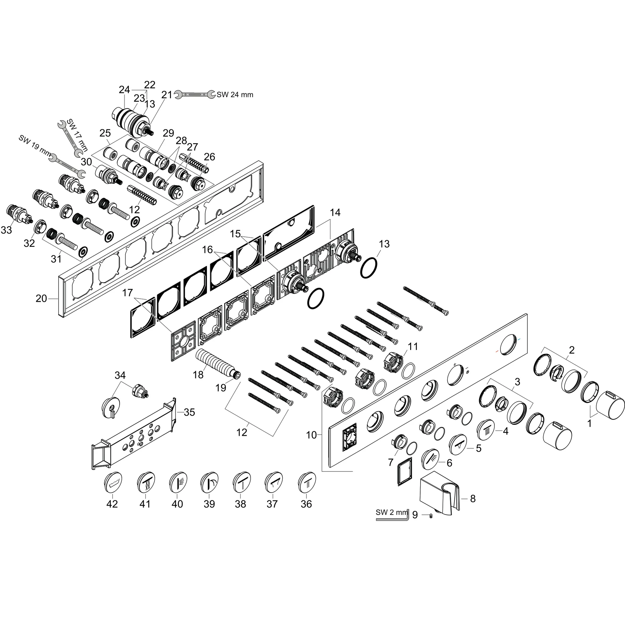 Hansgrohe AXOR ShowerSolutions Thermostatmodul Select 530⁄90 Unterputz für 3 Verbraucher, Chrom Hansgrohe AXOR ShowerSolutions Thermostatmodul Select 530⁄90 Unterputz für 3 Verbraucher, Chrom