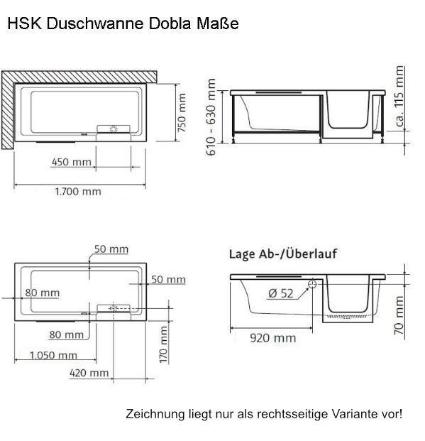 HSK Duschbadewanne „Dobla“ 170 × 75 cm HSK Duschbadewanne „Dobla“ 170 × 75 cm