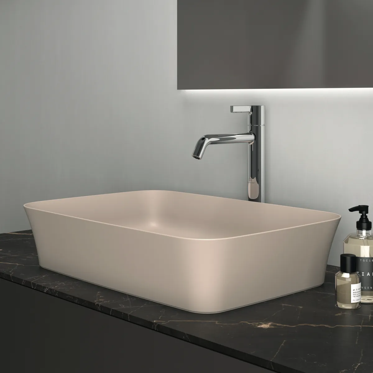 Waschtischplatte Conca, aus Keramik, 1202x505x6mm, Marmor Noir Desir