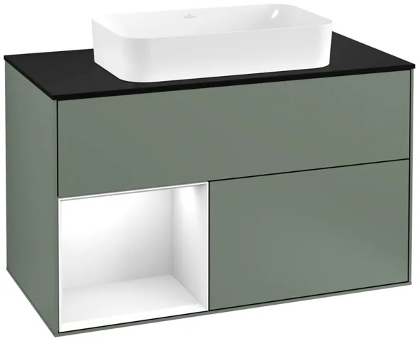 Villeroy & Boch Waschtischunterschrank „Finion“ für Schrankwaschtisch 1000 × 603 × 501 mm Olive Matt Lacquer, mit Hahnlochbohrung, für Becken mittig Villeroy & Boch Waschtischunterschrank „Finion“ für Schrankwaschtisch 1000 × 603 × 501 mm Olive Matt Lacquer, mit Hahnlochbohrung, für Becken mittig