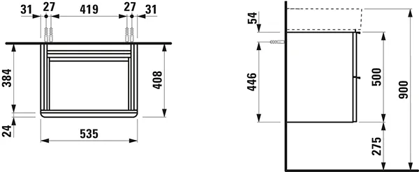 Laufen Waschtischunterbau „SPACE“ 410 × 520 × 535 mm Nussbaum hell Laufen Waschtischunterbau „SPACE“ 410 × 520 × 535 mm Nussbaum hell