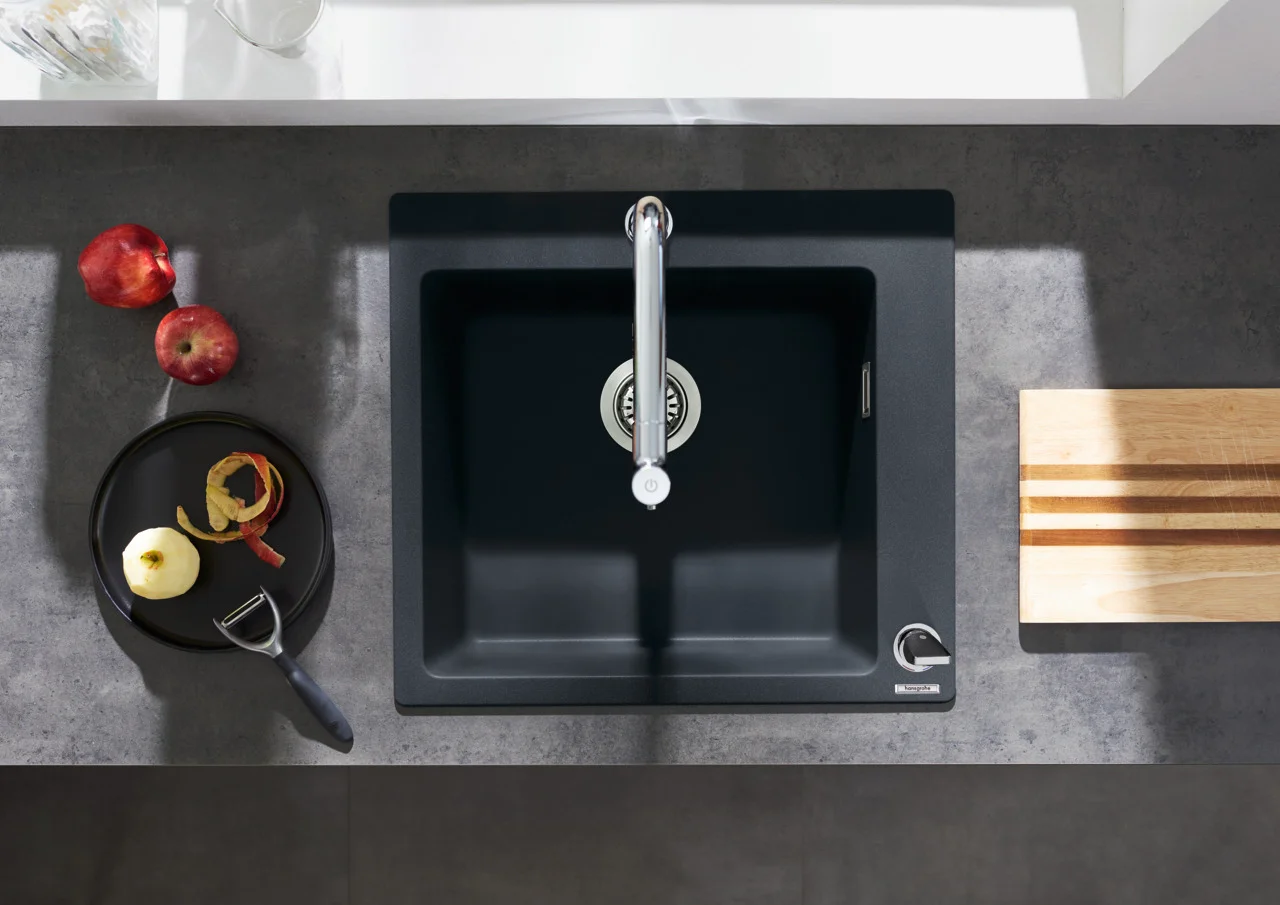 Hansgrohe Einbauspüle S51 Serie, Graphitschwarz, 540 x 490 mm, Beckentiefe 190 mm
