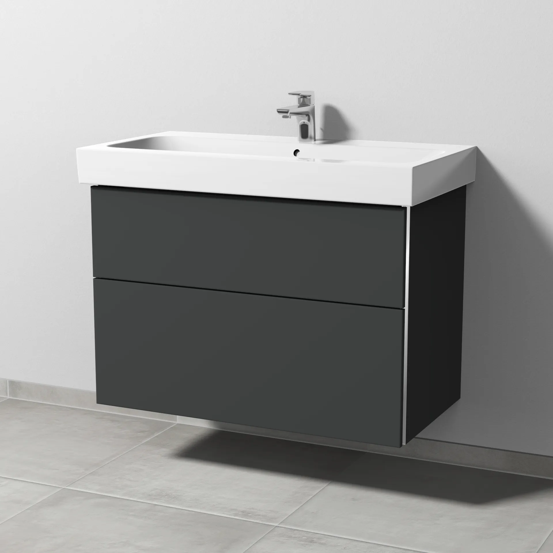 Sanipa Waschtischunterschrank „3way“ passend zu Keramik-Waschtische iCon von Geberit 850 × 593 × 462 mm in Graphit (matt), Becken mittig