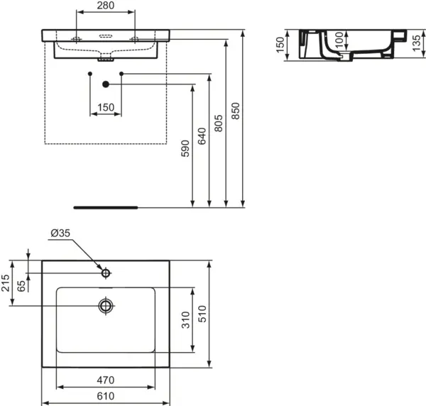 Ideal Standard Möbelwaschtisch Extra 1 Hahnloch mit Überlauf Weiß 610x510x150mm Ideal Standard Möbelwaschtisch Extra 1 Hahnloch mit Überlauf Weiß 610x510x150mm