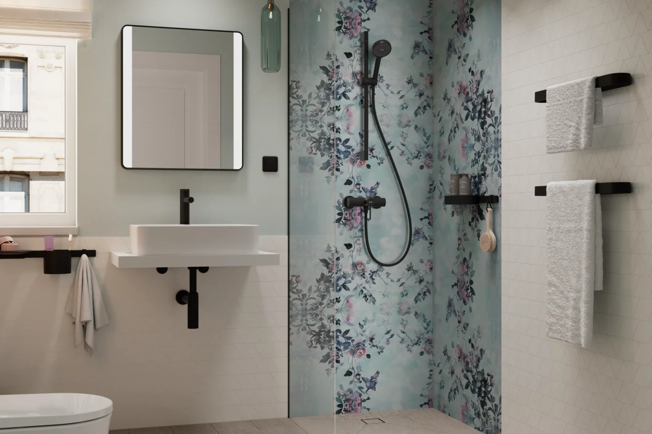 Hansgrohe Xarita Lite Q Spiegel mit seitlicher LED-Beleuchtung, Mattschwarz, Maße 600x700x30 mm