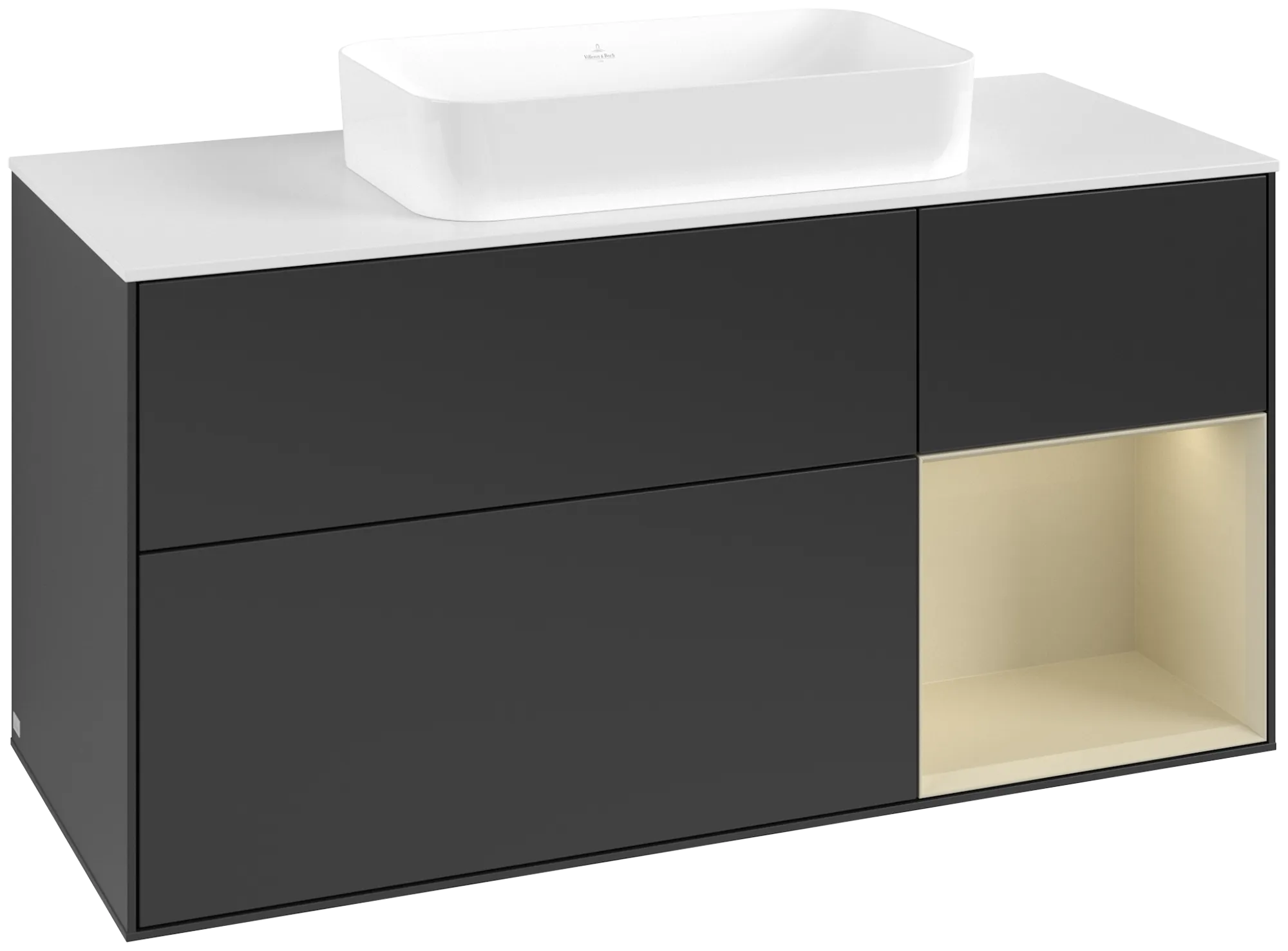 Villeroy & Boch Waschtischunterschrank „Finion“ für Schrankwaschtisch 1200 × 603 × 501 mm Black Matt Lacquer, ohne Hahnlochbohrung, für Becken mittig Villeroy & Boch Waschtischunterschrank „Finion“ für Schrankwaschtisch 1200 × 603 × 501 mm Black Matt Lacquer, ohne Hahnlochbohrung, für Becken mittig