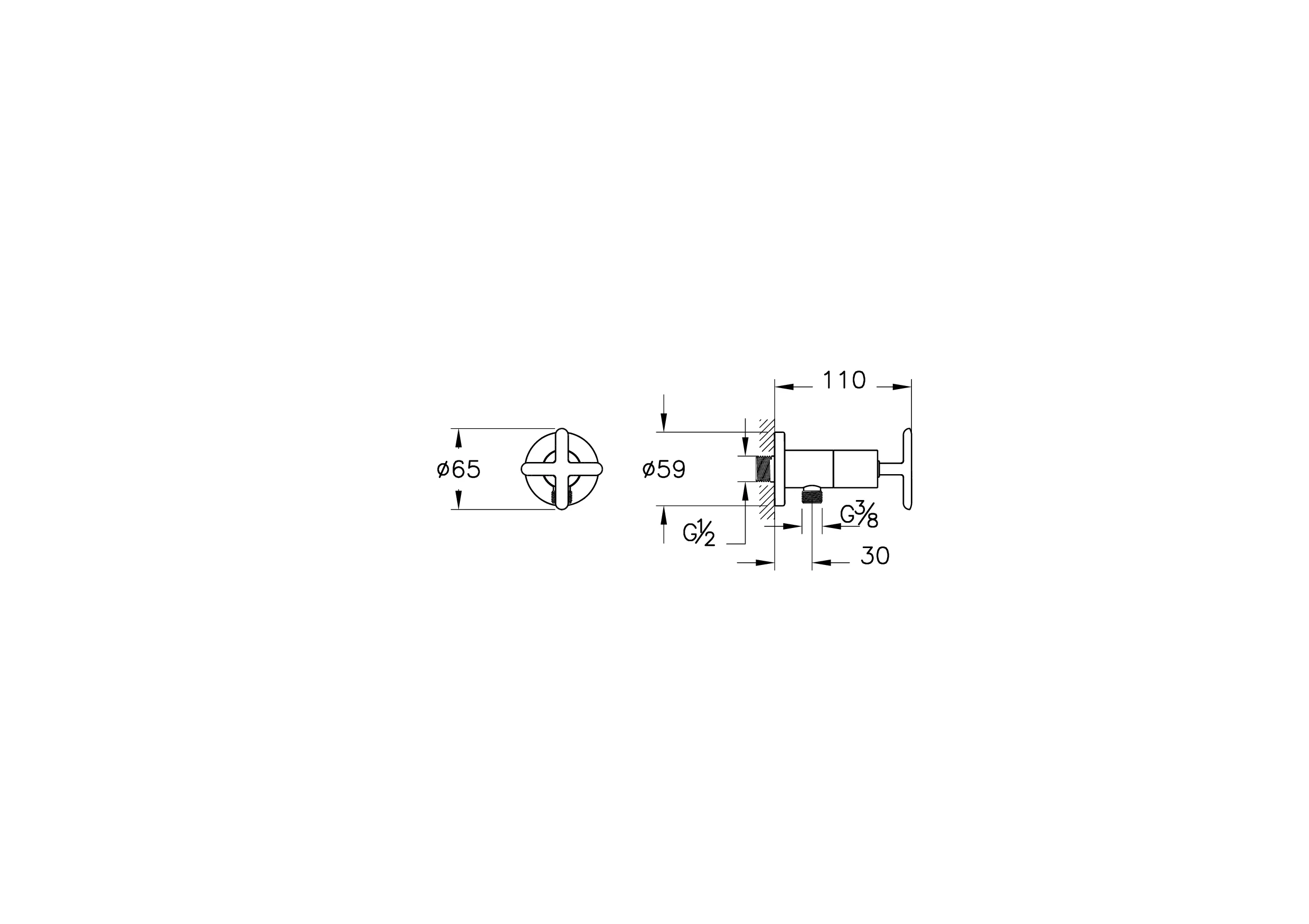 VitrA Origin Classic Eckventil mit Abgang G 1/2", Chrom, Fertigmontageset, Wandrosette Ø 59 mm