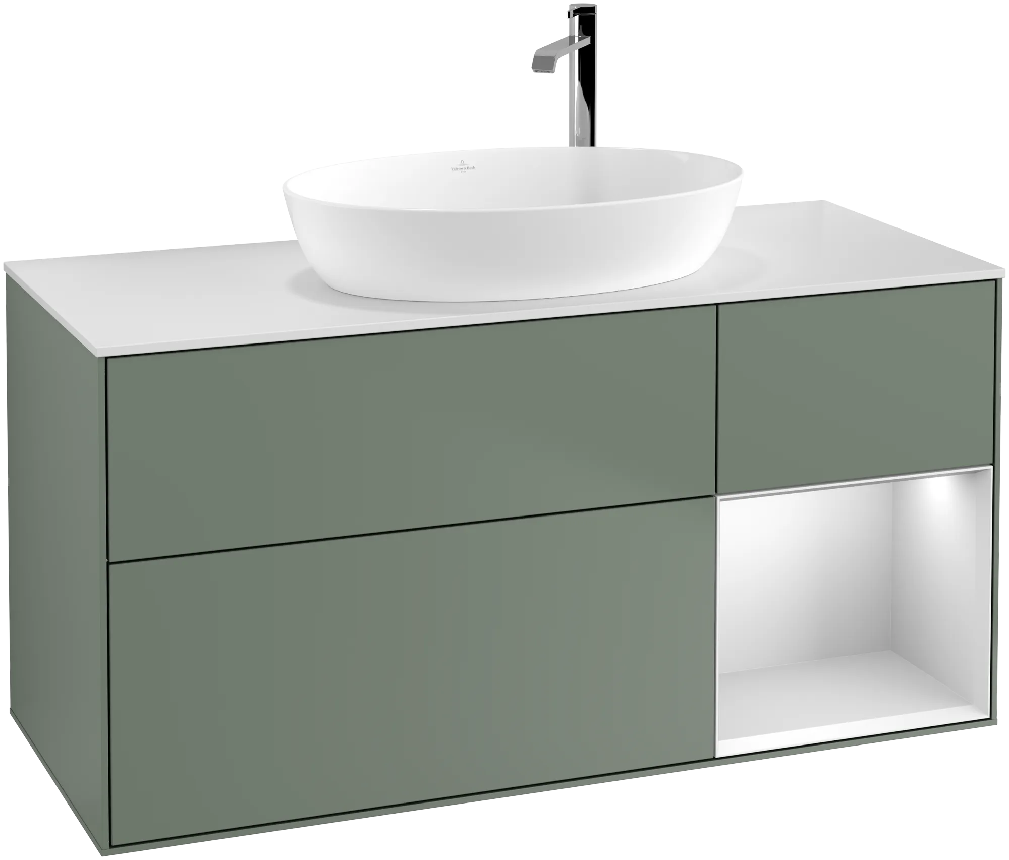 Villeroy & Boch Finion Waschbeckenunterschrank G95, 1200x603x501mm, Olive Matt Lacquer / White Matt