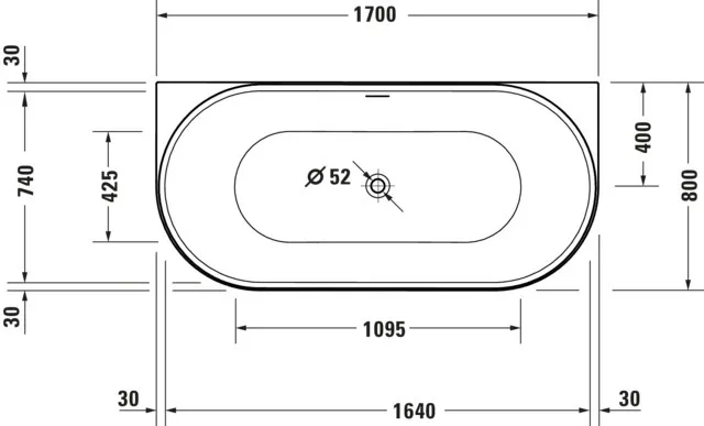 Duravit Badewanne „DuraSenja“ vorwand oval 170 × 80 cm, mittig, weiß Sonderpreis 