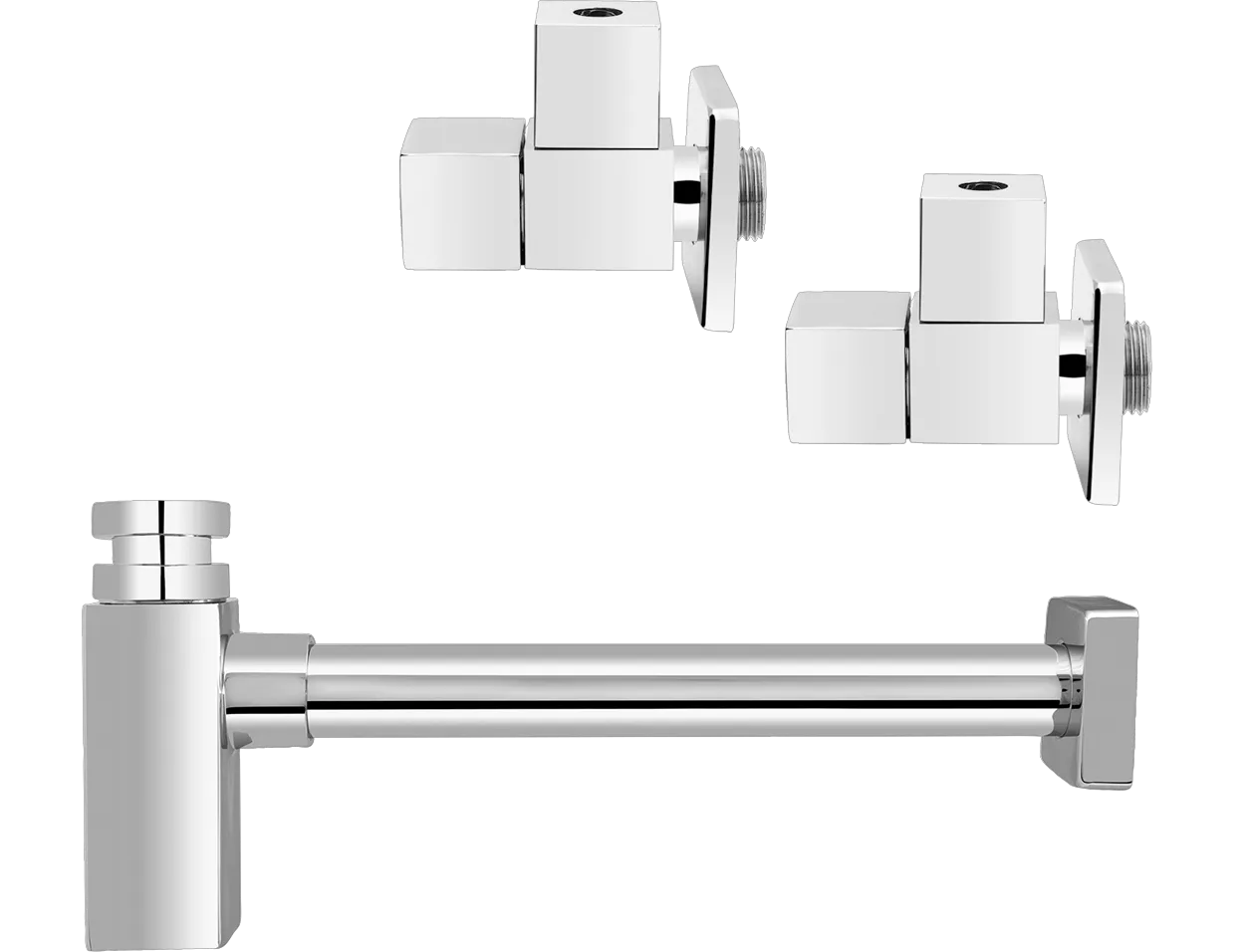 Design-Paket 1 1/4″ Messing verchromt bestehend aus: 1x (#108661) 2x (#108688)