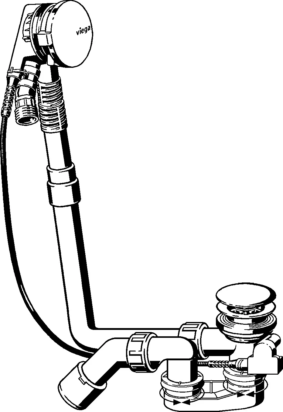 Viega Ab- und Überlaufgarnitur mit Zulauffunktion Modell 6161.50 „Multiplex Trio“ für Standardwannen (Ablauf am Fußende) Viega Ab- und Überlaufgarnitur mit Zulauffunktion Modell 6161.50 „Multiplex Trio“ für Standardwannen (Ablauf am Fußende)