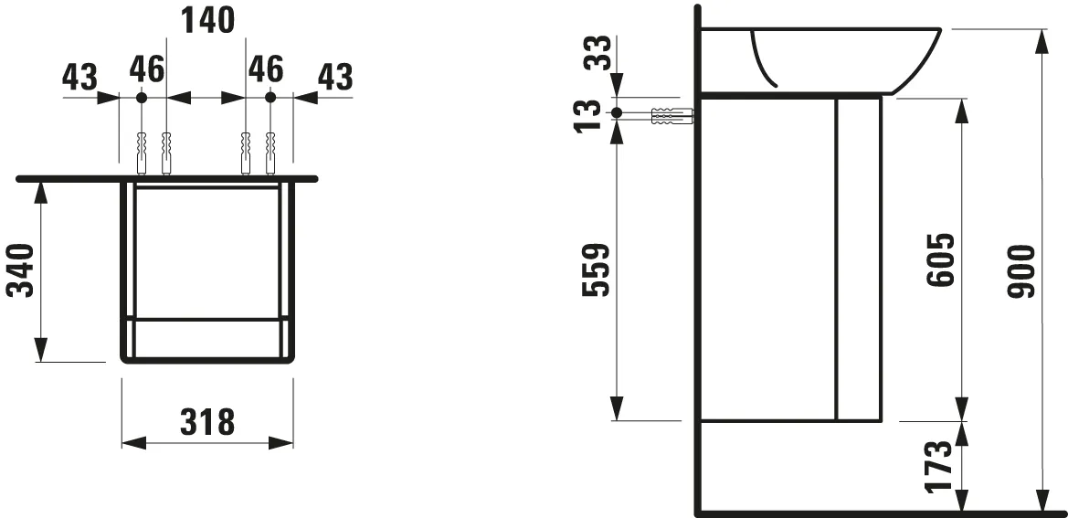 Laufen Waschtischunterbau „INO“ 340 × 605 × 320 mm Weiß matt, Anschlag links