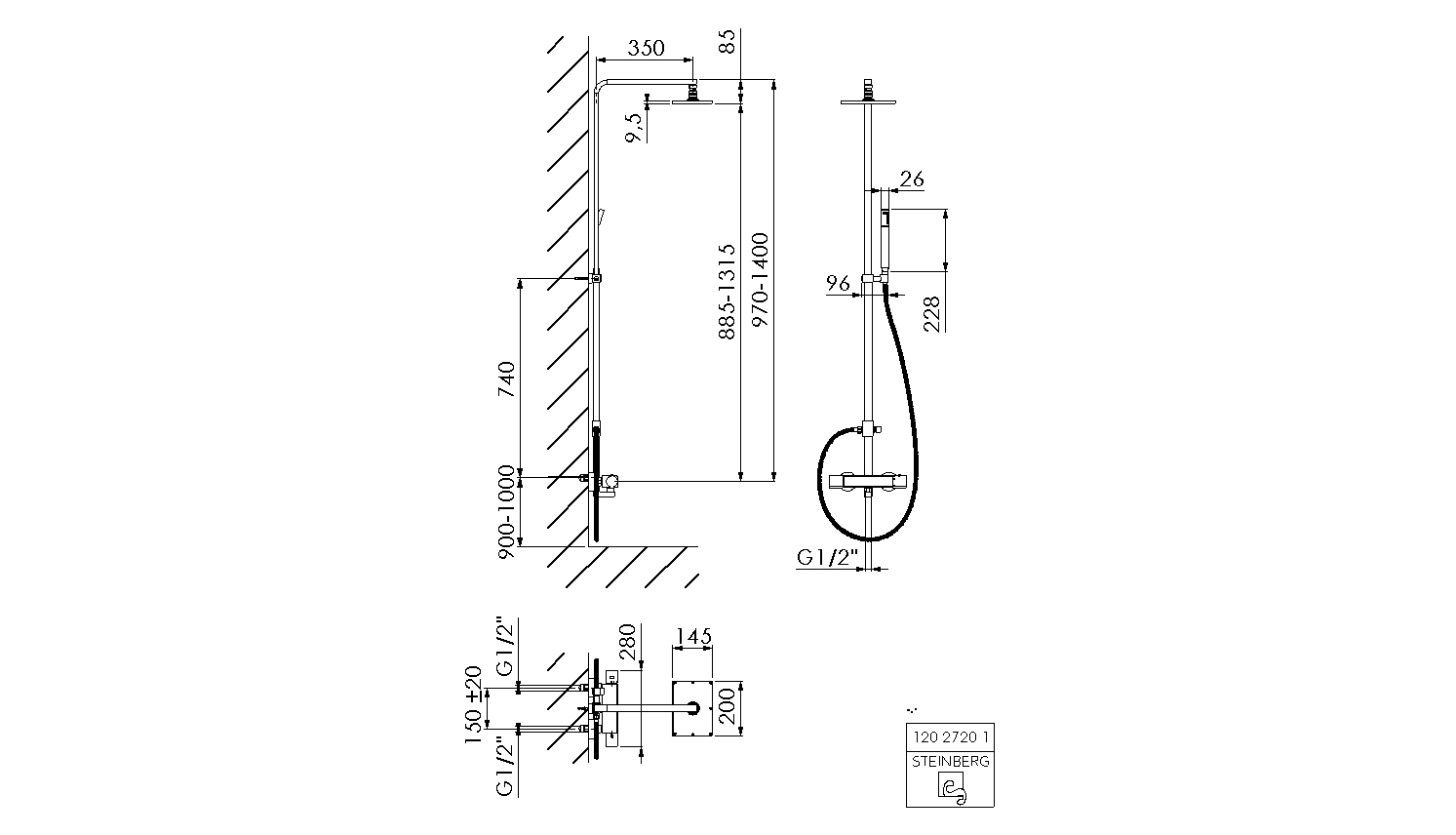 Serie 120 Brauseset mit Thermostatarmatur, Regen-/Handbrause mit Antikalk-Funktion 14,5 x 20,0 cm Serie 120 Brauseset mit Thermostatarmatur, Regen-/Handbrause mit Antikalk-Funktion 14,5 x 20,0 cm