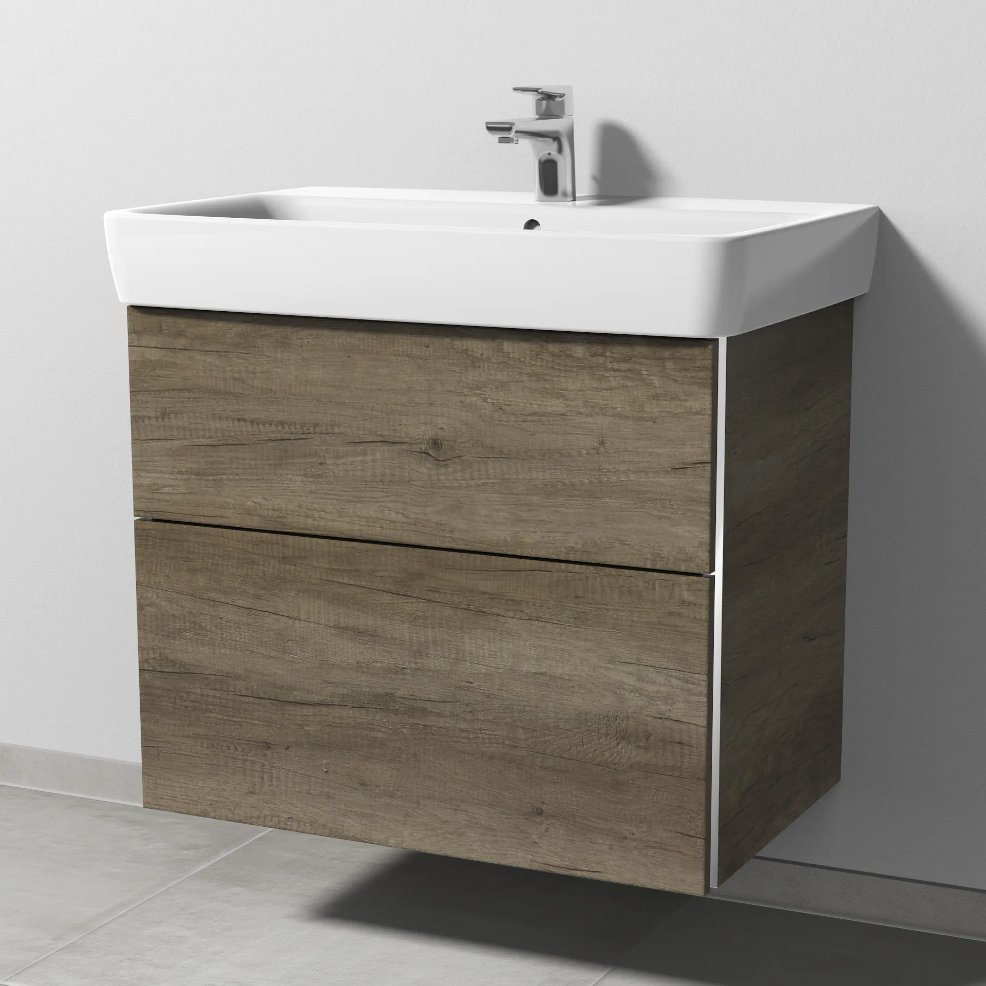 Sanipa Waschtischunterschrank „3way“ passend zu Keramik-Waschtische Renova Plan von Geberit 690 × 588 × 407 mm in Eiche Nebraska, Becken mittig Sanipa Waschtischunterschrank „3way“ passend zu Keramik-Waschtische Renova Plan von Geberit 690 × 588 × 407 mm in Eiche Nebraska, Becken mittig